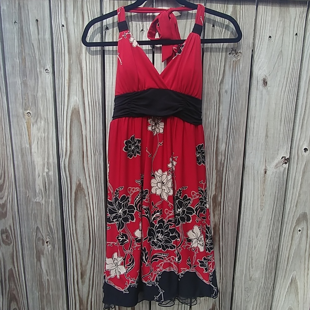 Crimson Floral Halter Dress